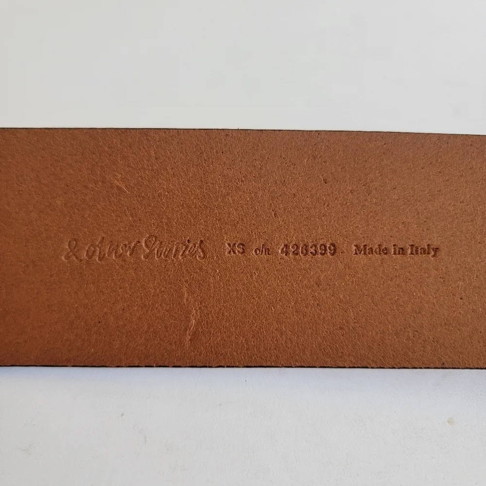 & other stories Tan Leather Belt Acrylic Buckle Size XS Brown Minimalist Boho